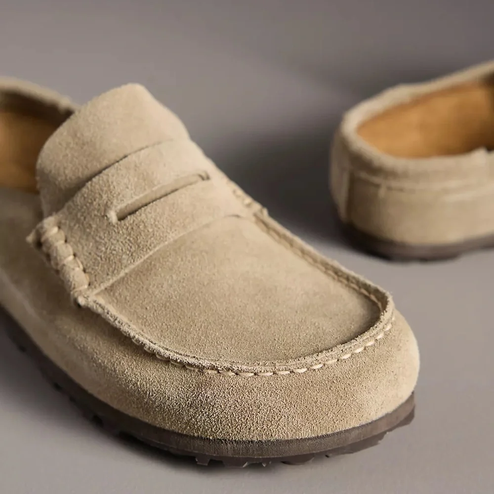 Birkenstock Suede Penny Loafers in Taupe - Picture 2 of 8